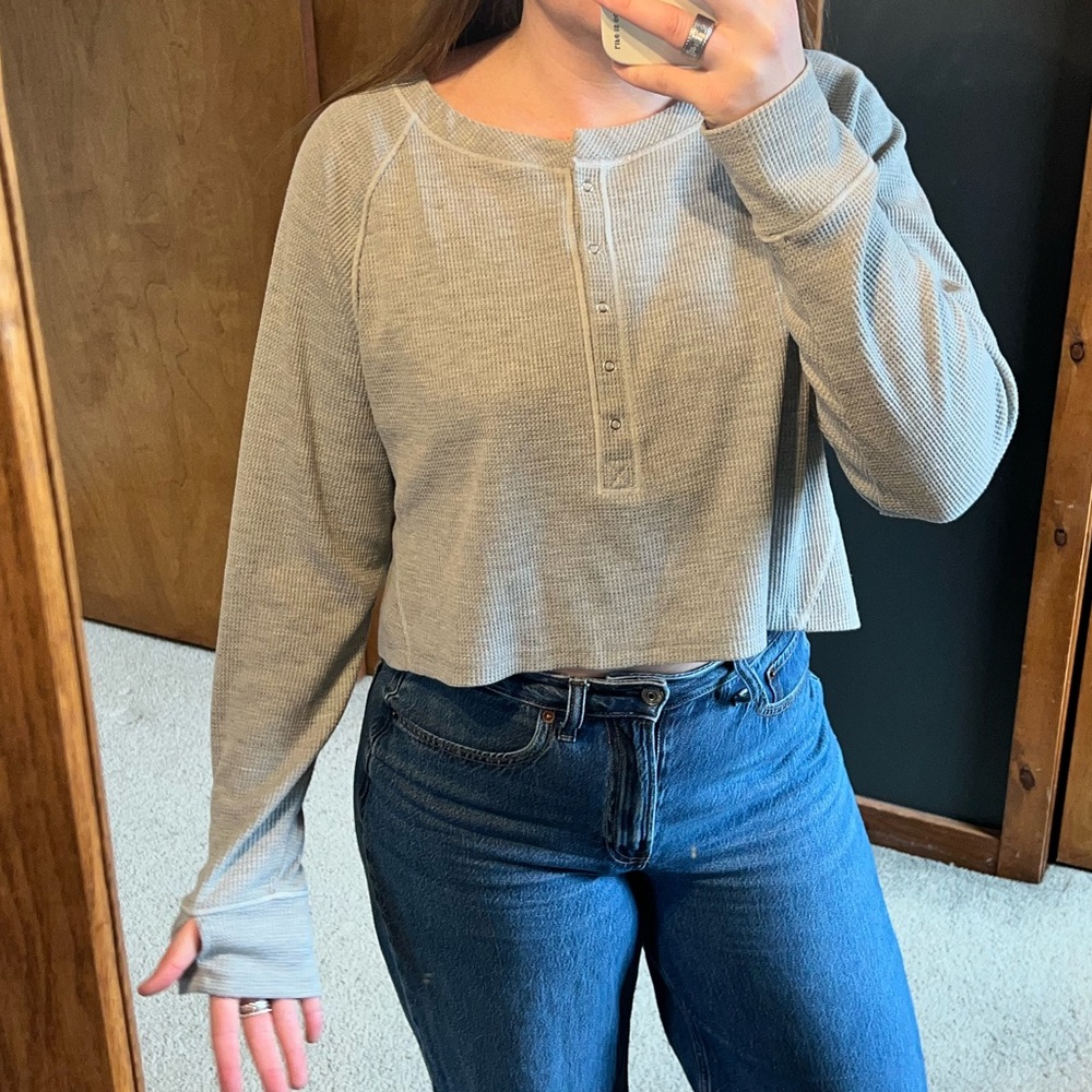 Free People Intimately Early Night Cropped Pullover, Size Large, Storm Grey